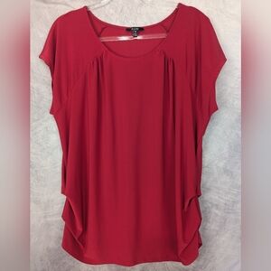 A.U.W. Size 2X Red Short Sleeve Blouse With Draped Sides